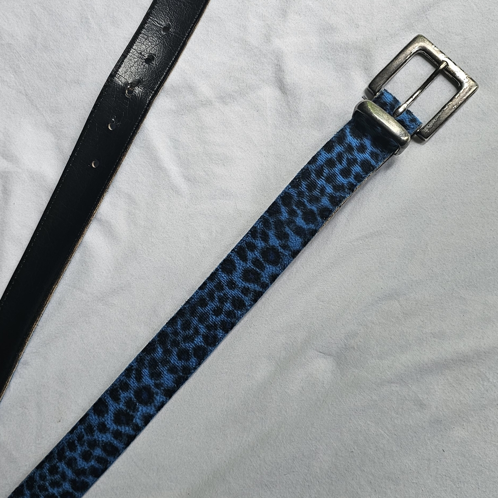 Bootlegger Leather Fuzzy Blue Leopard Print Belt